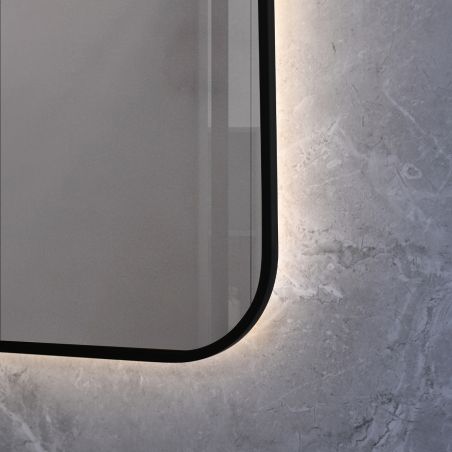 Oglinda Led, Cadru negru, Dezaburire, Buton Touch, 3 Culori, Intensitate reglabila, dimensiuni 60-70x80-90-150 cm, Feliz