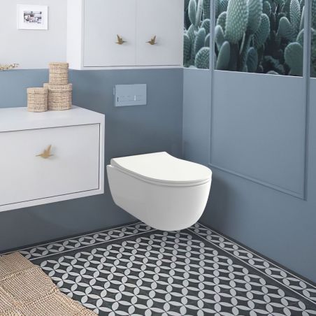 Vas WC EGO Michael Rimless, 49x37 cm, Alb Lucios, montaj suspendat, capac duroplast soft-close easy off