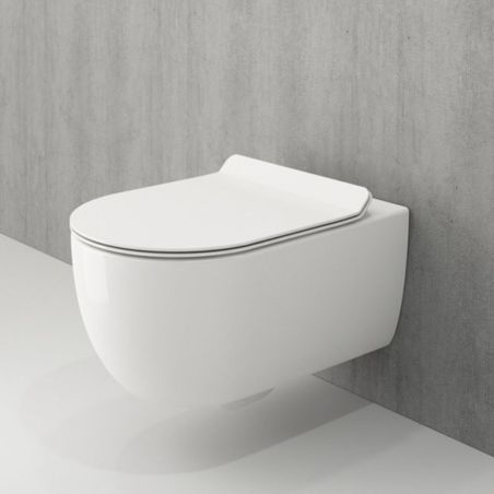 Vas WC EGO Michael Rimless, 49x37 cm, Alb Lucios, montaj suspendat, capac duroplast soft-close easy off
