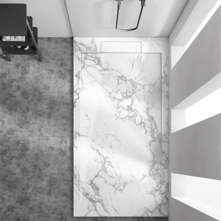 Cadita de dus, Alb, finisaj Carrara Arabescato, compozit, inaltime 2.5 cm, dimensiuni 100-160x80-90 cm, decupabila, Antonio
