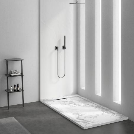 Cadita de dus, Alb, finisaj Carrara Arabescato, compozit, inaltime 2.5 cm, dimensiuni 100-160x80-90 cm, decupabila, Antonio