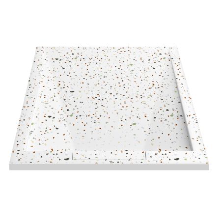 Cadita de dus, Alb, finisaj Terrazzo, compozit mineral, inaltime 2.5 dimensiuni 100-160x80-90 cm, decupabila, Antonio