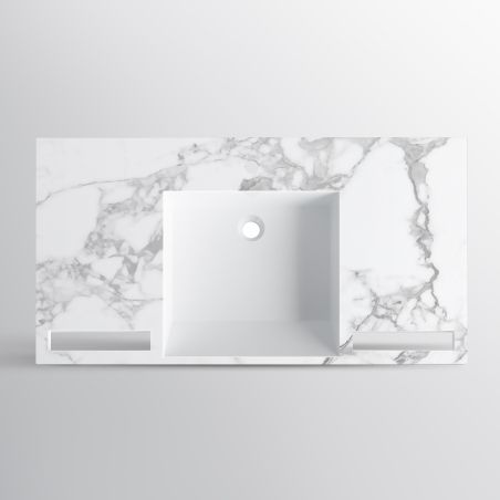 Lavoar, Alb finisaj Carrara Arabescato, suport prosoape, compozit, montaj suspendat pe perete sau incastrat, 105-125x55, Fuente Lavoar, Alb finisaj Carrara Arabescato, suport prosoape, compozit, montaj suspendat pe perete sau incastrat, 105-125x55, Fuente