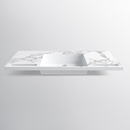 Lavoar, Alb finisaj Carrara Arabescato, suport prosoape, compozit, montaj suspendat pe perete sau incastrat, 105-125x55, Fuente Lavoar, Alb finisaj Carrara Arabescato, suport prosoape, compozit, montaj suspendat pe perete sau incastrat, 105-125x55, Fuente