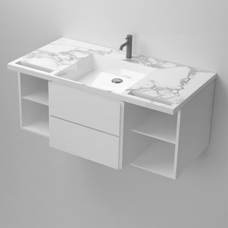 Lavoar, Alb finisaj Carrara Arabescato, suport prosoape, compozit, montaj suspendat pe perete sau incastrat, 105-125x55, Fuente Lavoar, Alb finisaj Carrara Arabescato, suport prosoape, compozit, montaj suspendat pe perete sau incastrat, 105-125x55, Fuente