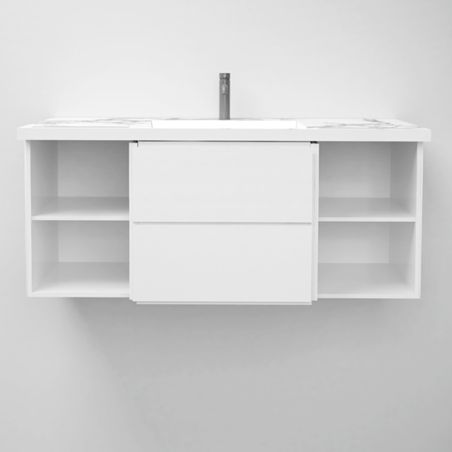 Lavoar, Alb finisaj Carrara Arabescato, suport prosoape, compozit, montaj suspendat pe perete sau incastrat, 105-125x55, Fuente Lavoar, Alb finisaj Carrara Arabescato, suport prosoape, compozit, montaj suspendat pe perete sau incastrat, 105-125x55, Fuente