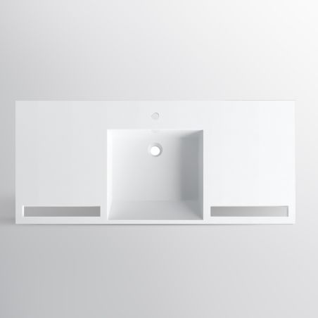 Lavoar, Alb Lucios, suport prosoape, compozit mineral , montaj suspendat pe perete sau semi-incastrat, 105-125x55 cm, Fuente
