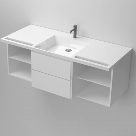 Lavoar, Alb Lucios, suport prosoape, compozit mineral , montaj suspendat pe perete sau semi-incastrat, 105-125x55 cm, Fuente