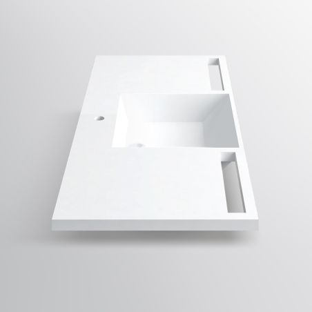 Lavoar, Alb Lucios, suport prosoape, compozit mineral , montaj suspendat pe perete sau semi-incastrat, 105-125x55 cm, Fuente