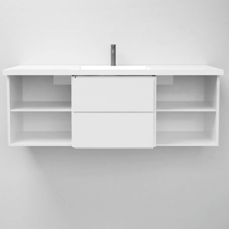 Lavoar, Alb Lucios, suport prosoape, compozit mineral , montaj suspendat pe perete sau semi-incastrat, 105-125x55 cm, Fuente