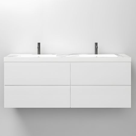 Lavoar dublu Paola, Alb finisaj Carrara Arabescato, compozit mineral, montaj semi-incastrat, cu 2 gauri de baterie, 150x48 cm