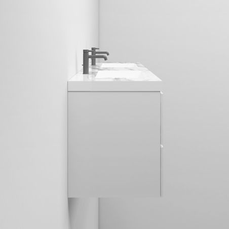 Lavoar dublu Paola, Alb finisaj Carrara Arabescato, compozit mineral, montaj semi-incastrat, cu 2 gauri de baterie, 161x54.2 cm