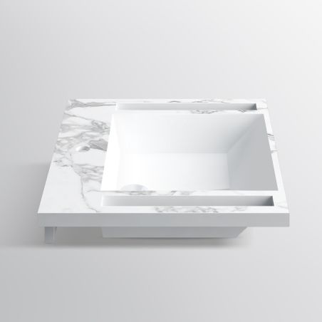 Lavoar, Alb finisaj Carrara Arabescato, suport prosoape laterale, compozit, montaj suspendat pe perete, 65x55 cm, Lavanda