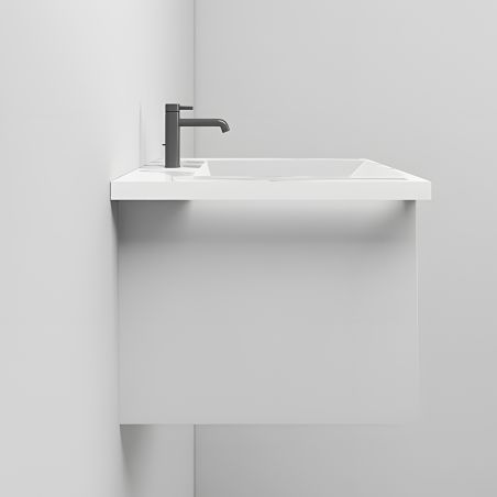 Lavoar, Alb finisaj Carrara Arabescato, suport prosoape laterale, compozit, montaj suspendat pe perete, 65x55 cm, Lavanda