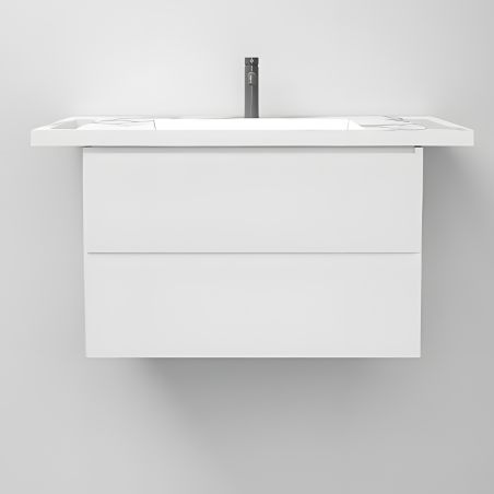 Lavoar, Alb finisaj Carrara Arabescato, suport prosoape laterale, compozit, montaj suspendat pe perete, 85x55 cm, Lavanda