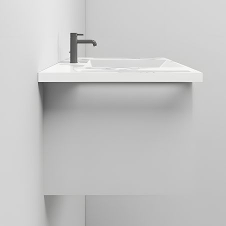Lavoar, Alb finisaj Carrara Arabescato, suport prosoape laterale, compozit, montaj suspendat pe perete, 85x55 cm, Lavanda