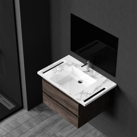 Lavoar, Alb finisaj Carrara Arabescato, suport prosoape laterale, compozit, montaj suspendat pe perete, 85x55 cm, Lavanda