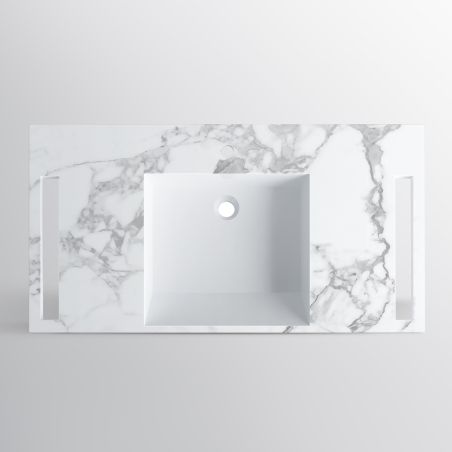 Lavoar, Alb  finisaj Carrara Arabescato,  suport prosoape laterale, compozit, montaj suspendat pe perete, 105x55 cm, Lavanda