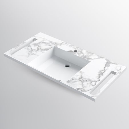 Lavoar, Alb  finisaj Carrara Arabescato, suport prosoape, compozit, montaj suspendat sau semi-incastrat, 105x55 cm, Lavanda