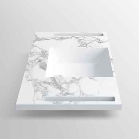Lavoar, Alb  finisaj Carrara Arabescato,  suport prosoape laterale, compozit, montaj suspendat pe perete, 105x55 cm, Lavanda