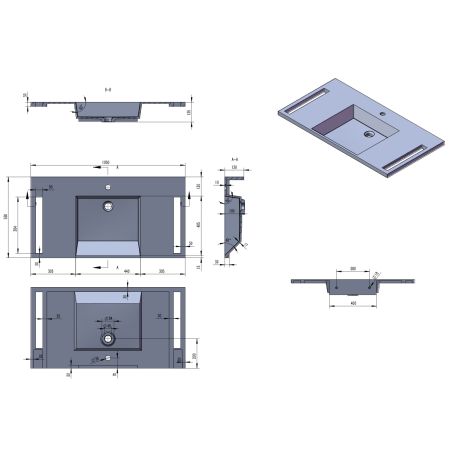 Lavoar, Alb  finisaj Carrara Arabescato,  suport prosoape laterale, compozit, montaj suspendat pe perete, 105x55 cm, Lavanda