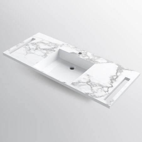 Lavoar, Alb  finisaj Carrara Arabescato,  suport prosoape laterale, compozit, montaj suspendat pe perete, 125x55 cm, Lavanda