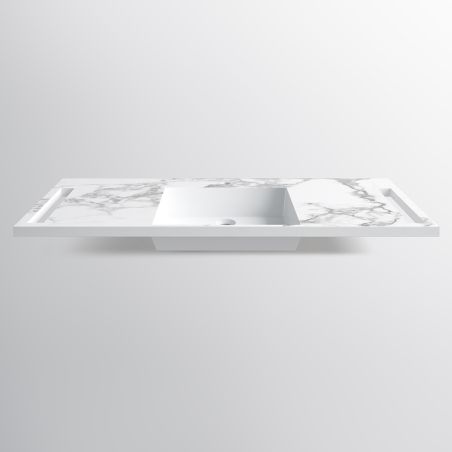 Lavoar, Alb  finisaj Carrara Arabescato,  suport prosoape, compozit, montaj suspendat sau semi-incastrat, 125x55 cm, Lavanda