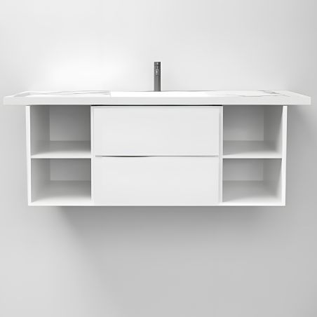 Lavoar, Alb  finisaj Carrara Arabescato,  suport prosoape laterale, compozit, montaj suspendat pe perete, 125x55 cm, Lavanda