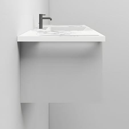 Lavoar, Alb  finisaj Carrara Arabescato,  suport prosoape laterale, compozit, montaj suspendat pe perete, 125x55 cm, Lavanda