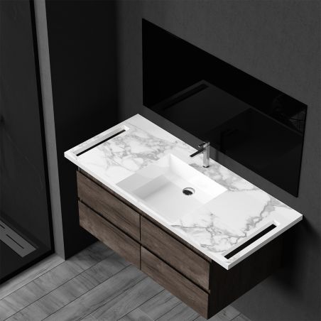 Lavoar, Alb  finisaj Carrara Arabescato,  suport prosoape laterale, compozit, montaj suspendat pe perete, 125x55 cm, Lavanda