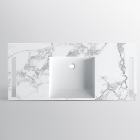 Lavoar, Alb  finisaj Carrara Arabescato,  suport prosoape laterale, compozit, montaj suspendat pe perete, 125x55 cm, Lavanda