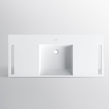 Lavoar, Alb Lucios,  suport prosoape laterale, compozit mineral, montaj suspendat sau semi-incastrat, 125x55 cm, Lavanda