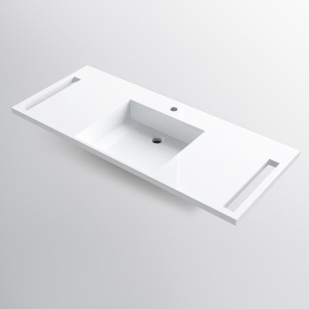 Lavoar, Alb Lucios,  suport prosoape laterale, compozit mineral, montaj suspendat pe perete, 125x55 cm, Lavanda
