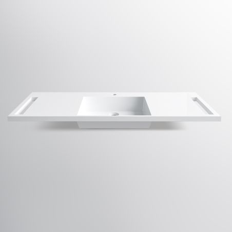 Lavoar, Alb Lucios,  suport prosoape laterale, compozit mineral, montaj suspendat pe perete, 125x55 cm, Lavanda