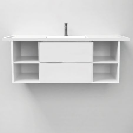 Lavoar, Alb Lucios,  suport prosoape laterale, compozit mineral, montaj suspendat pe perete, 125x55 cm, Lavanda