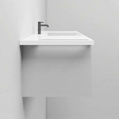 Lavoar, Alb Lucios,  suport prosoape laterale, compozit mineral, montaj suspendat pe perete, 125x55 cm, Lavanda