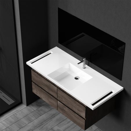 Lavoar, Alb Lucios,  suport prosoape laterale, compozit mineral, montaj suspendat pe perete, 125x55 cm, Lavanda
