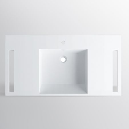 Lavoar, Alb Lucios,  suport prosoape laterale, compozit mineral , montaj suspendat pe perete, 105x55 cm, Lavanda