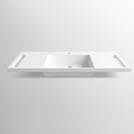 Lavoar, Alb Lucios,  suport prosoape laterale, compozit mineral , montaj suspendat pe perete, 105x55 cm, Lavanda