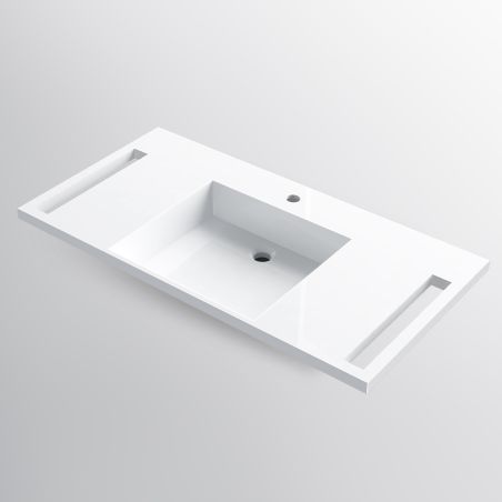 Lavoar, Alb Lucios,  suport prosoape laterale, compozit mineral , montaj suspendat sau semi-incastrat, 105x55 cm, Lavanda