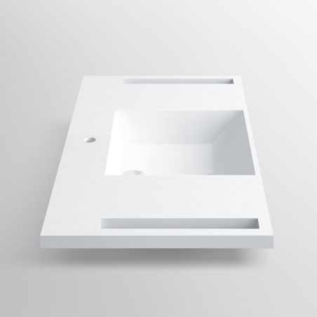 Lavoar, Alb Lucios,  suport prosoape laterale, compozit mineral , montaj suspendat sau semi-incastrat, 105x55 cm, Lavanda