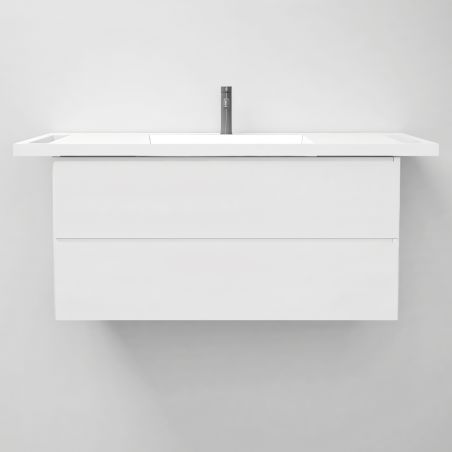 Lavoar, Alb Lucios,  suport prosoape laterale, compozit mineral , montaj suspendat pe perete, 105x55 cm, Lavanda