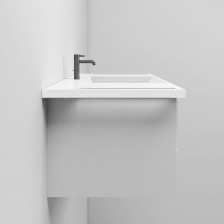 Lavoar, Alb Lucios,  suport prosoape laterale, compozit mineral , montaj suspendat pe perete, 105x55 cm, Lavanda