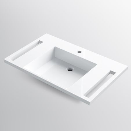 Lavoar, Alb Lucios,  suport prosoape laterale, compozit mineral , montaj suspendat pe perete, 85x55 cm, Lavanda