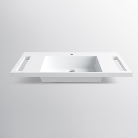 Lavoar, Alb Lucios,  suport prosoape laterale, compozit mineral , montaj suspendat sau semi-incastrat, 85x55 cm, Lavanda