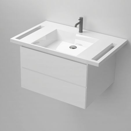 Lavoar, Alb Lucios,  suport prosoape laterale, compozit mineral , montaj suspendat pe perete, 85x55 cm, Lavanda