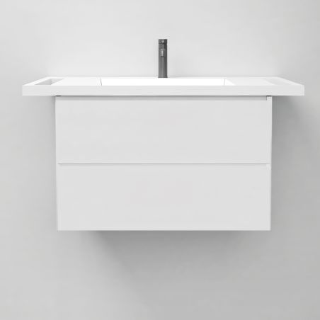 Lavoar, Alb Lucios,  suport prosoape laterale, compozit mineral , montaj suspendat pe perete, 85x55 cm, Lavanda