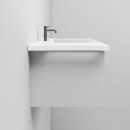 Lavoar, Alb Lucios,  suport prosoape laterale, compozit mineral , montaj suspendat pe perete, 85x55 cm, Lavanda