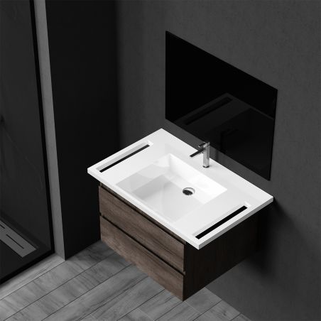 Lavoar, Alb Lucios,  suport prosoape laterale, compozit mineral , montaj suspendat pe perete, 85x55 cm, Lavanda
