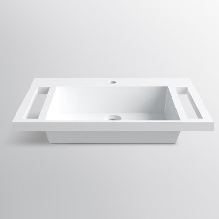 Lavoar, Alb Lucios,  suport prosoape laterale, compozit mineral, montaj suspendat pe perete, 65x55 cm, Lavanda
